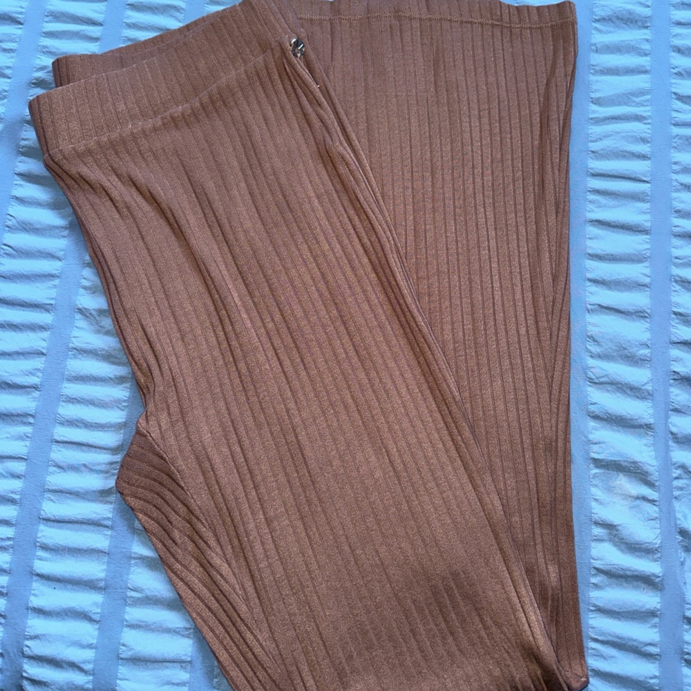 BuffBunny Ribbed Brown Pants with Silver Button